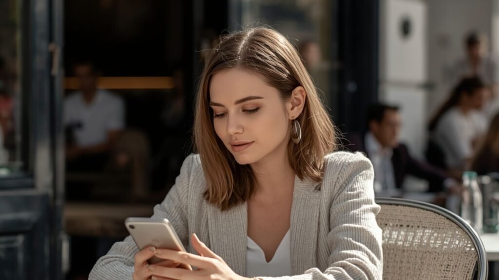 Why Mixed Signals Feel So Addictive Why Mixed Signals Feel So Addictive - Woman sitting alone at a sunny outdoor café, looking thoughtfully at her phone while reflecting on a confusing romantic relationship.