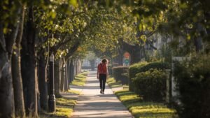 Why Some Friendships Never Fully Leave You - Person walking alone through a sunny neighborhood street during afternoon light, reflecting on old friendships and meaningful memories