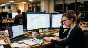 the heavy cognitive load of managing multiple workspace communication channels