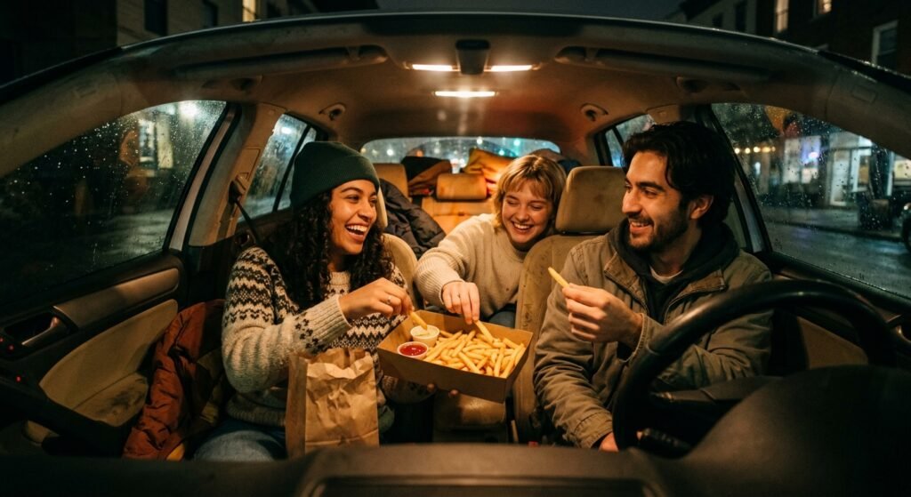 Sharing Fast Food In A Car Feels Like A Secret Bond sharing fast food in a car feels like a secret bond