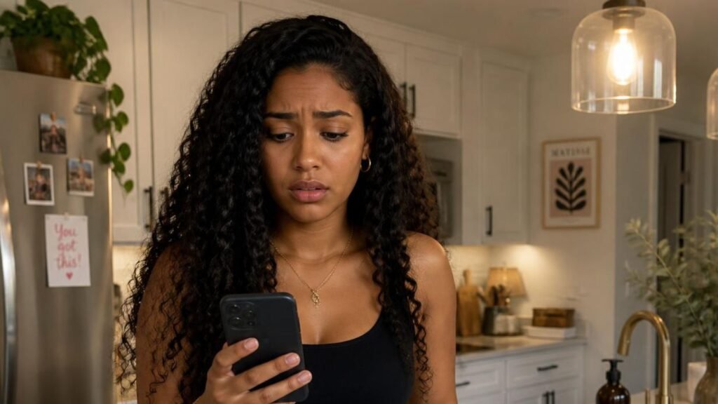 woman looking at cellphone concerned that she's no longer in the inner friend circle