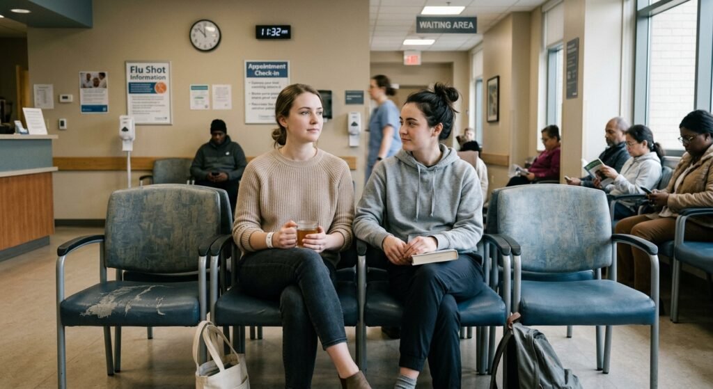 sitting together in waiting rooms that feel too heavy